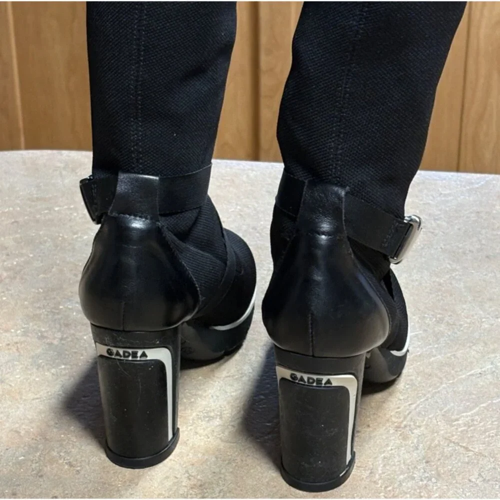 Gadea Black Stretch Sock Buckle Boots Leather Heels Made In Spain 37 Extralight - Picture 6 of 15
